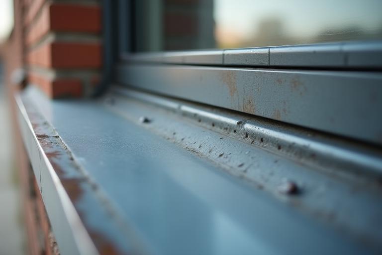 Close-up of precision architectural sheet metal work on a building's facade.